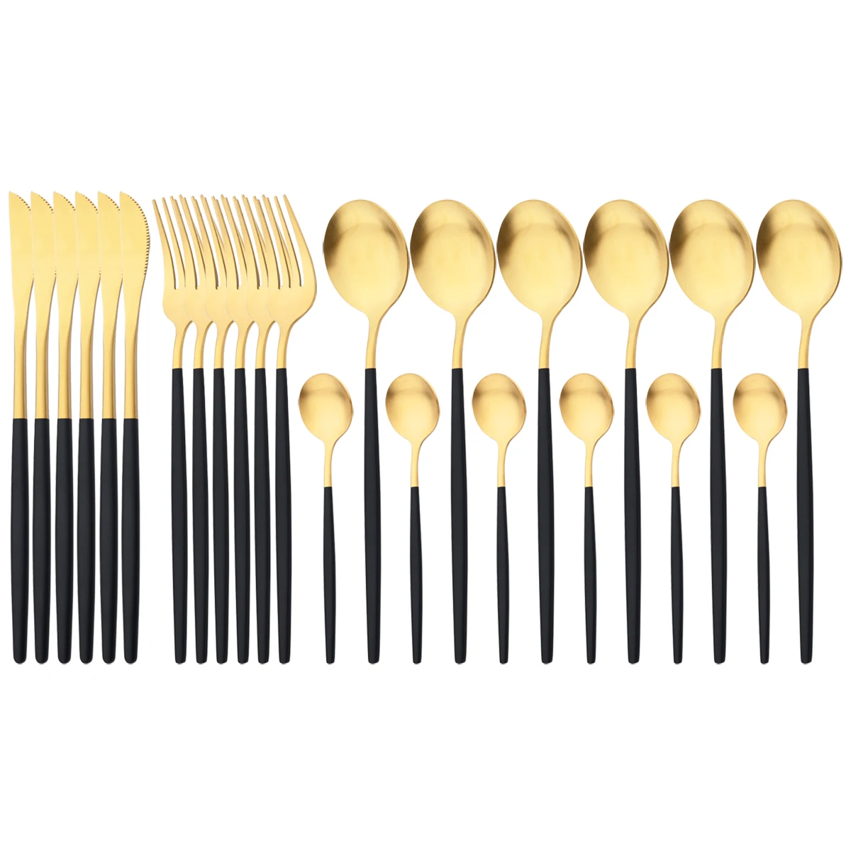 

24Pcs Black Gold Dinnerware Set Stainless Steel Cutlery Set Knives Fork Spoons Dinner Set Home Kitchen Silverware Tableware Set