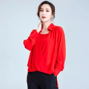 

2020 Women's pure color irregular medium and long chiffon shirt wind front short back long loose top