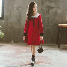 Г. Осенние платья с длинными рукавами для девочек милые детские платья в Корейском стиле с листьями лотоса Новые плотные осенние платья для маленьких девочек#8048