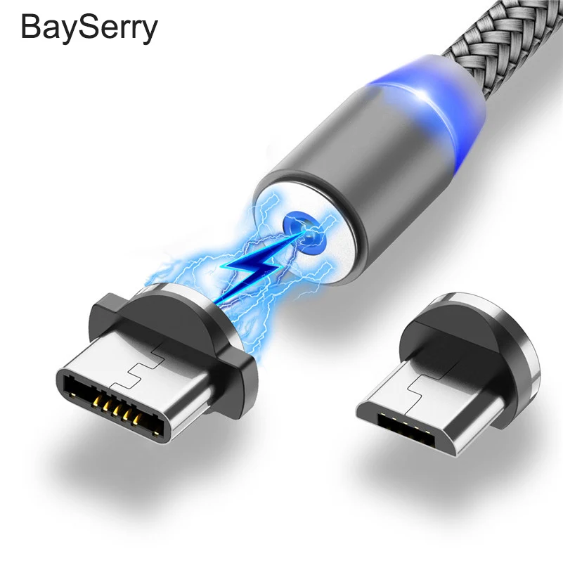BaySerry Магнитный кабель Micro usb type C для быстрой зарядки USB C светодиодный магнитный кабель для зарядки iPhone 11 XR samsung S9 Xiaomi huawei