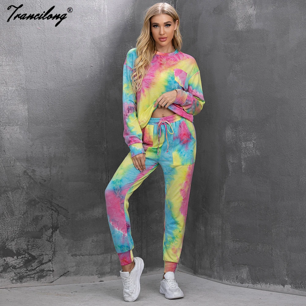 

Woman Tie Dye Printed Loose Tracksuit Female Casual Two Piece Set Lounge Wear Suits Ladies Sweatshirt Clothes 2020 Autumn Winter