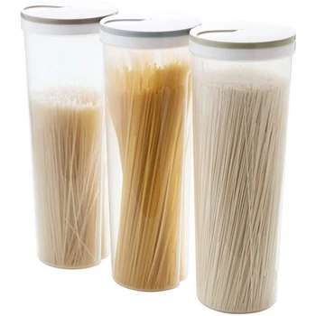 

Set of 3 Cylinder Shaped Noodle Container Spaghetti Canister Cereal Crisper Nuts Beans Grain Food Storage Box
