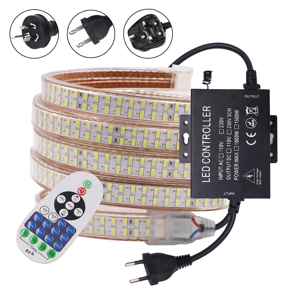 

Super Bright 5730 Flexible LED Strip Light 240led/m Dimmable LED Rope Lights with RF Remote Control 1500W Controller Waterproof