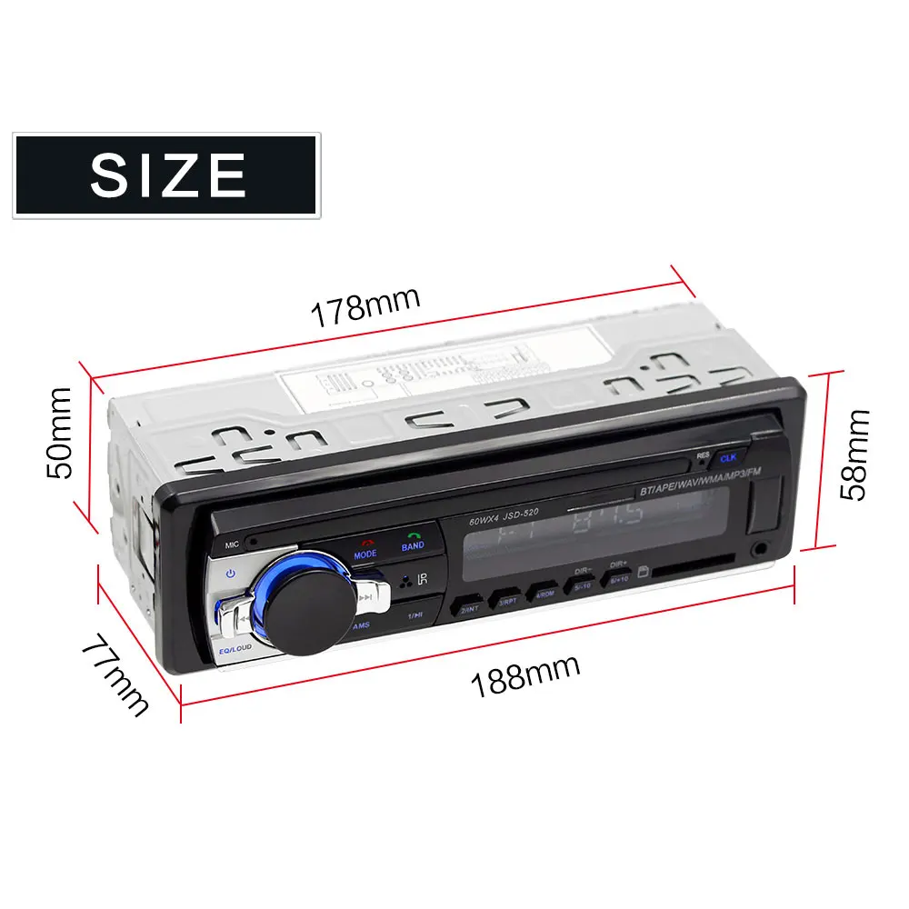Bluetooth Автомобильный MP3-плеер Стерео в тире Один DIN авторадио FM/Aux/USB/SD/TF вход приемник для гарнитуры Автомагнитола
