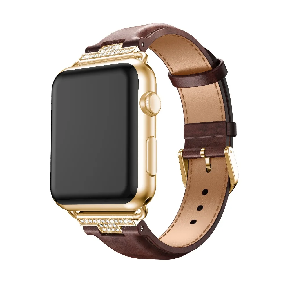 Ремешок из натуральной кожи для Apple Watch серии 5 4 3 2 Стразы браслет с бриллиантами для iWatch ремешок 38 мм 40 мм 42 мм 44 мм ремни
