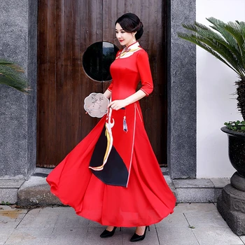 

Large size traditional cheongsam 5XL autumn and winter new Chinese style female seven-point sleeve improved show cheongsam dress