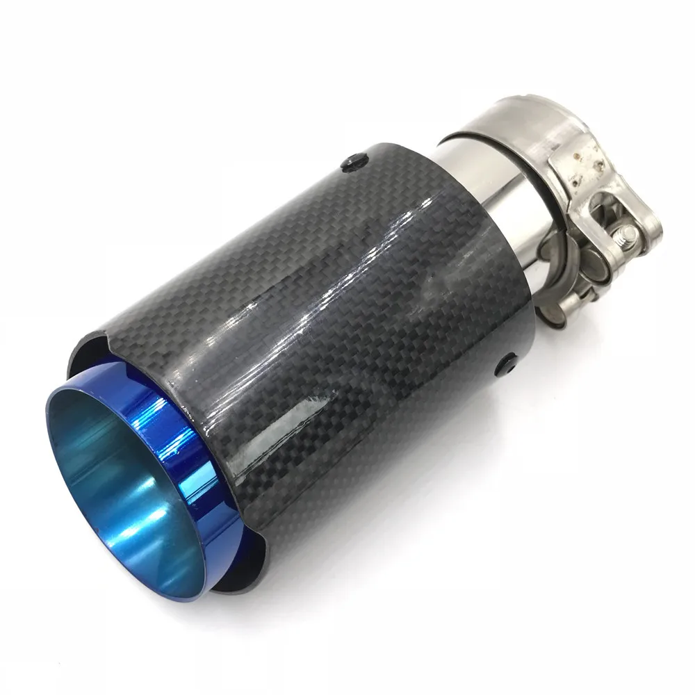 1 шт. вход 63 мм выход 76 мм Akrapovic автомобиль глянцевый углеродного волокна Выхлопной конец синий трубы из нержавеющей стали один глушитель советы