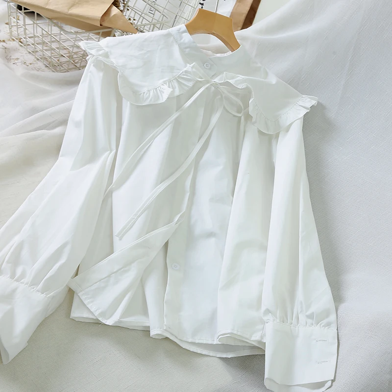Ruched Baby Doll, свободная стильная блузка с буфами на рукавах, топ, Женский Топ, однотонный, кавайная сорочка, Femme Chemisier Blusa Mujer Camisa
