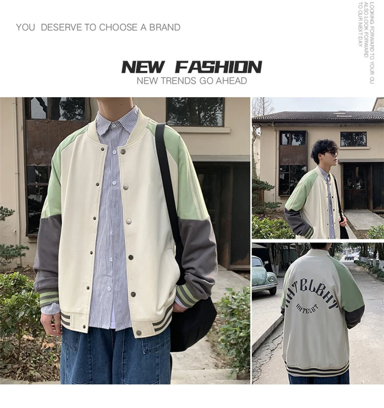 windcheater for men Single Breasted Baseball Jacket Men 2021 Autumn New Japanese Street Harajuku College Patchwork Block Couple Bomber Varsity Coats racer jacket