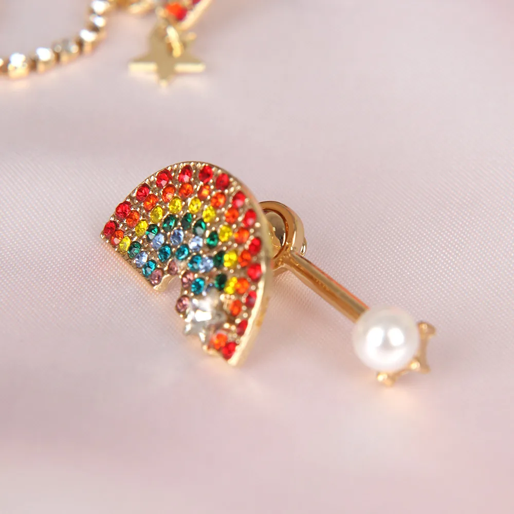 Cute Temperament Super Fairy Rainbow Shape Stud Earrings Asymmetric Tassel Stud Earrings Unique Design Accessories