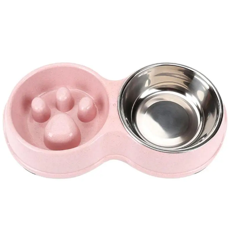 Нескользящие миски для кошек, двойные миски с приподнятым подставкой, миски для еды и воды для домашних животных, кормушки для собак, двойные миски для питья домашних животных - Цвет: 04 Pink