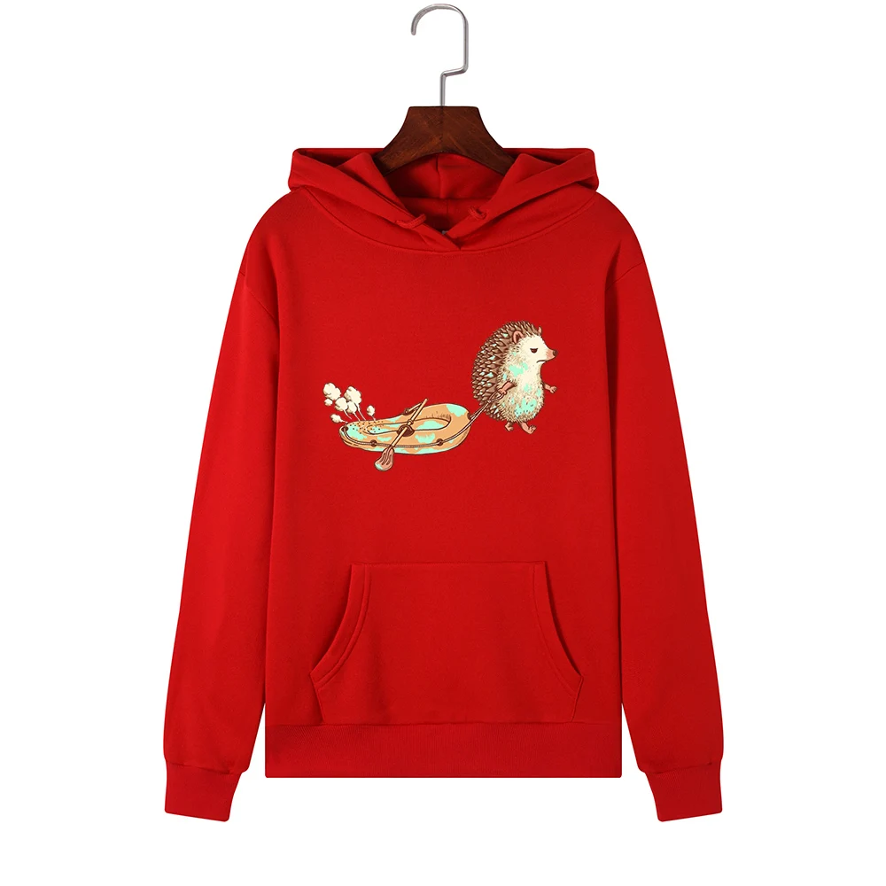 SINGRAIN женская зимняя Милая толстовка с капюшоном пуловеры большого размера уличная Harajuku мультфильм с принтом «ЁЖ» теплые толстовки poleron - Цвет: red