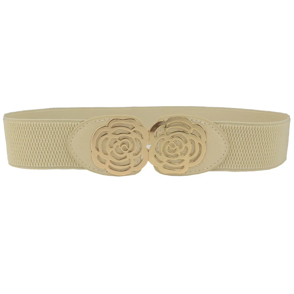 Gold-Khaki Женский винтажный цветок Роза Пряжка пояс из искусственной кожи пояс для платья Декор HGBLT0306 - Цвет: Gold-Khaki