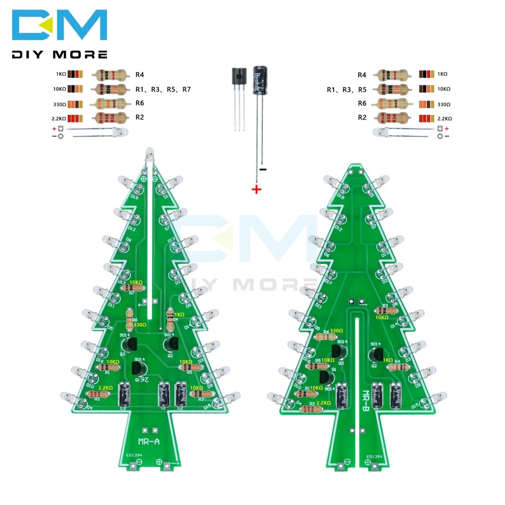 3D Рождественская елка 3/7 цвет свет вспышка светодиодный цепи Рождественские Деревья светодиодный модуль платы блока программного управления DC 4,5 V-5 V Электронный комплект «сделай сам»