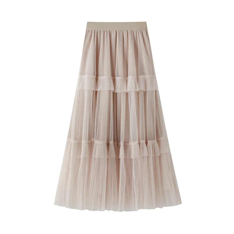 Осень-зима, Тонкая шелковая газовая юбка с эластичной резинкой на талии, пышная женская юбка, 8332