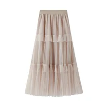 Осень-зима, Тонкая шелковая газовая юбка с эластичной резинкой на талии, пышная женская юбка, 8332