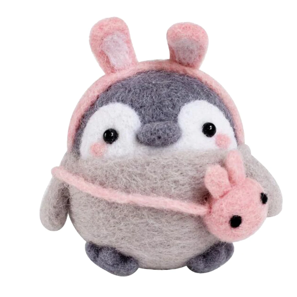 Lovely Penguin Needle Felting Kit 4 Needles Pure 66s 100% Wool Fiber Felting Foam Mat Doll Making Compact Felting Supplies Set