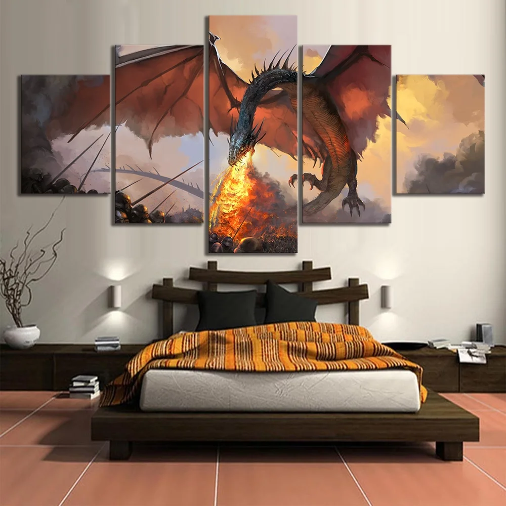 A Song of Ice and Fire Dragon Poster 5 Pcs Modern Home Wall Decor Canvas Picture Art HD Print Painting On Canvas for Living Room (3)