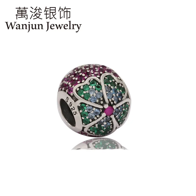 

Wanjun Jewelry 925 Silver Bracelet Charm Spring New Style Full of Crystals Gorgeous Flowers DIY Bead