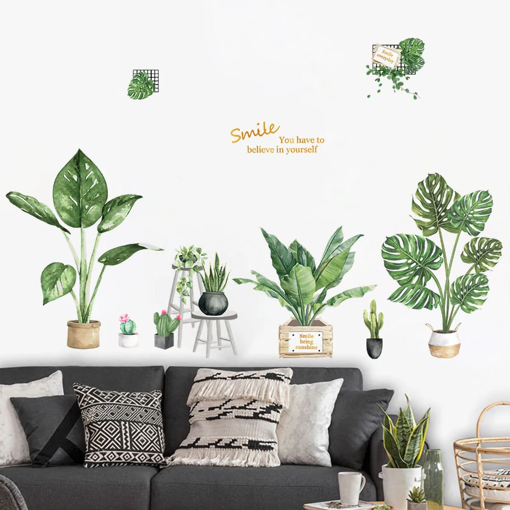 Green Tropical Leaves Wall Decals Wall Stickers DIY Novelty Murals Mural Bedroom Living bedroom decor home Decoration gift