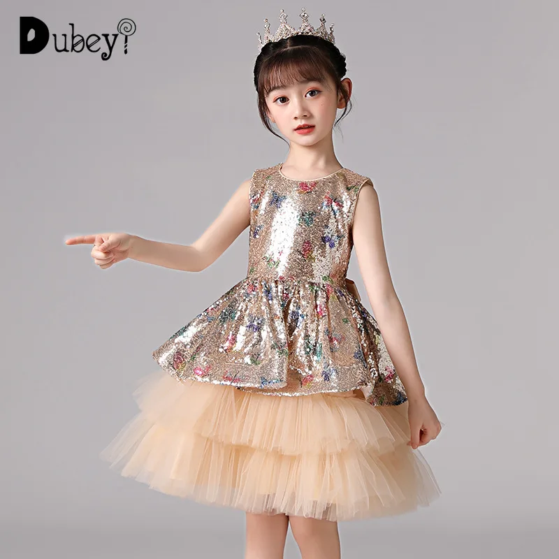 

Champagne Wedding Dresses for Girls Sparkly Sequin Birthday Dress Big Girls Princess Formal Gown Teenage Girl Bow Dress
