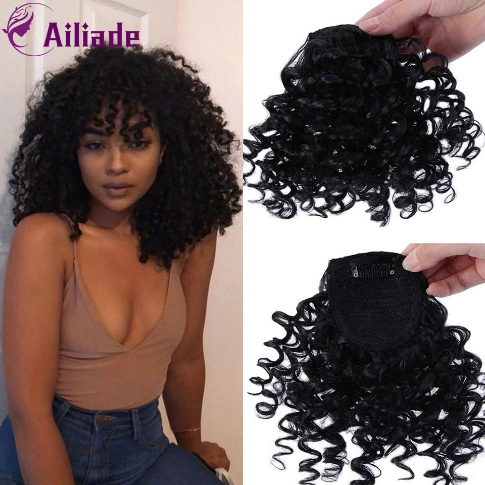 

AILIADE Women Afro Kinky Curly Bang Fake Fringe Clips In Bangs Wig Hair Natural Black Bang Synthetic Hair Extension