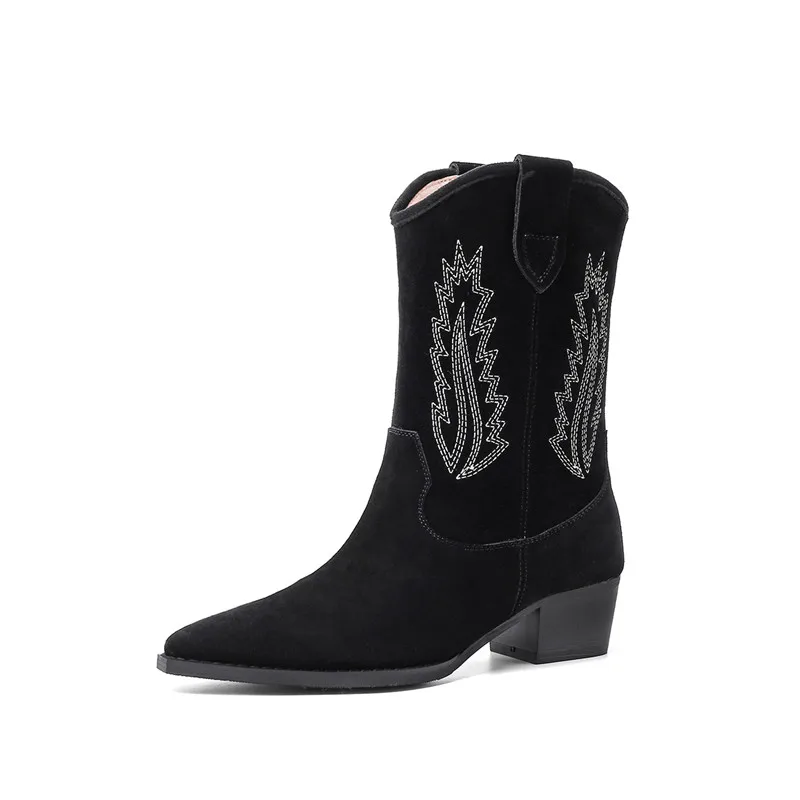 FEDONAS Pointed Toe Short Boots Women Autumn Winter Warm Basic Party Suede Leather Shoes Woman Elegant Embroider Plus Size Boots