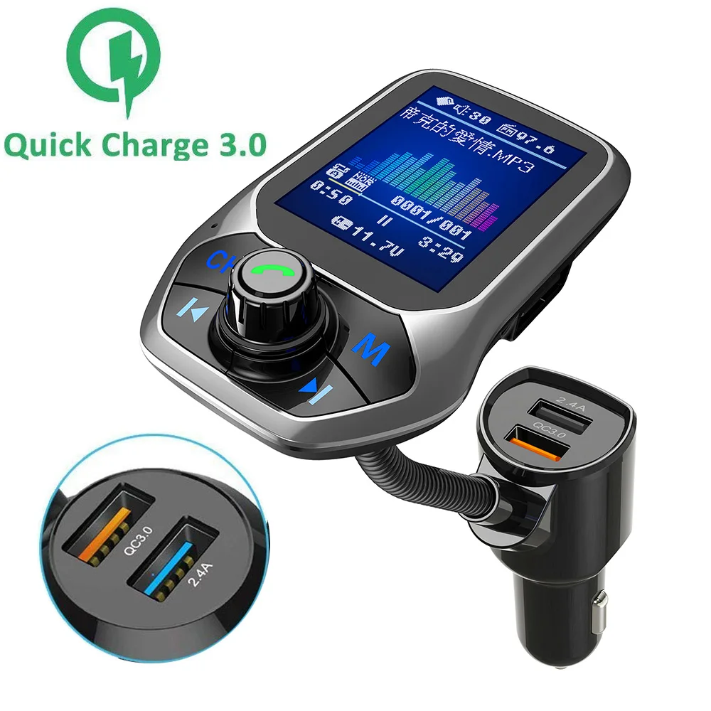 

FM Transmitter Bluetooth Car MP3 Player FM Modulator Aux Audio Music Adapter Handsfree Kit QC3.0 3USB Support USB Flash Driver