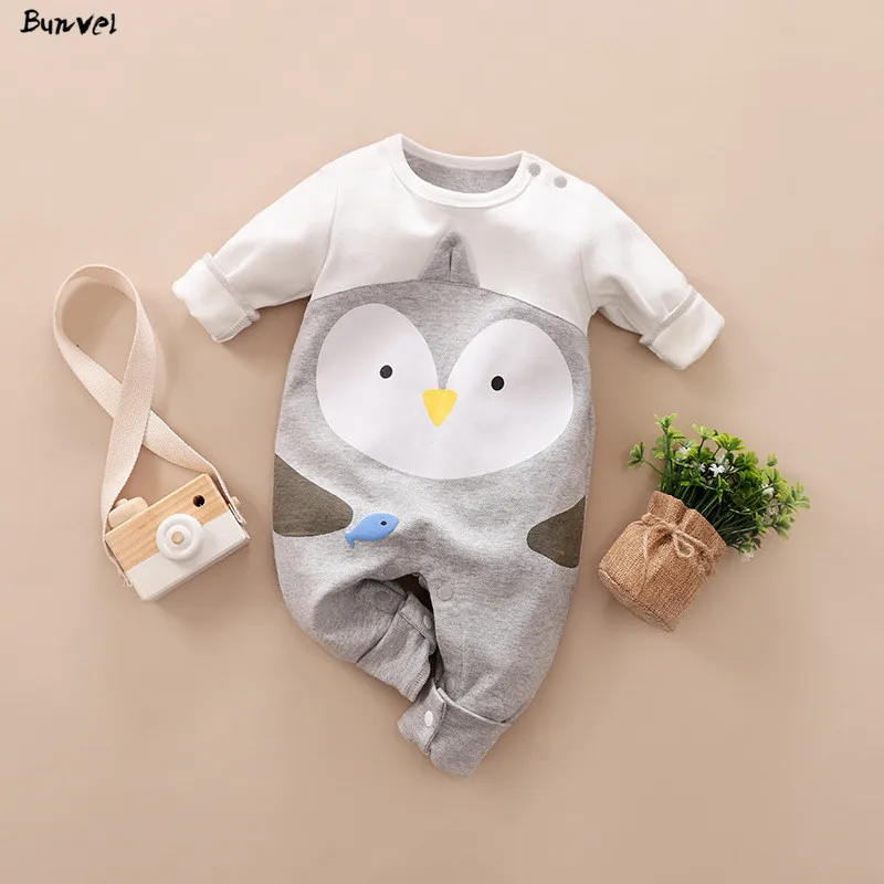bunvel Brand New Cute Toddler Infant Baby Girls Rompers Bear Penguin Pattern Baby Girl Boy Clothes Long Sleeve Jumpsuit 0-18M