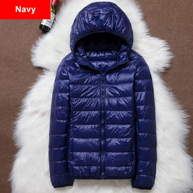 Зимняя женская куртка размера плюс 5XL 7XL с капюшоном, ультратонкая куртка на утином пуху, Короткий Ультра-светильник, пуховик с капюшоном, осенняя парка