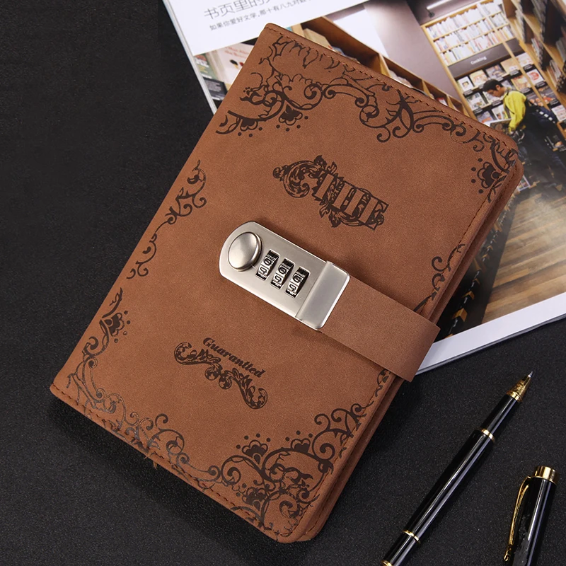 

NEW Vintage notebook personal diary with lock code thick leather notepad 100 sheets paper stationery Products supplies gift