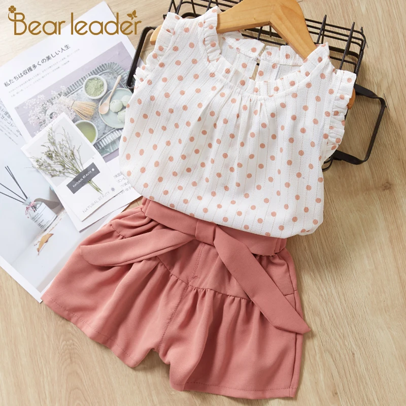 Bear Leader Girls Summer Outfits, Flower Design Short Sleeve T-shirt + Double Pocket Pants, 2-Piece Set for Ages 2-6 image 3