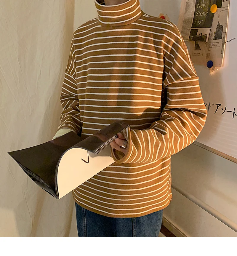 Мужской утолщенный бархатный Полосатый пуловер с принтом, мужские Свободные теплые пальто, толстовки, хлопковая Повседневная Толстовка с высоким воротником