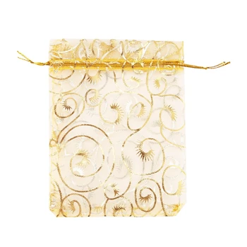 

100pcs Champagne Eyelash Organza Drawstring Pouches Jewelry Party Wedding Favor Gift Bags 3.5"x4.3"