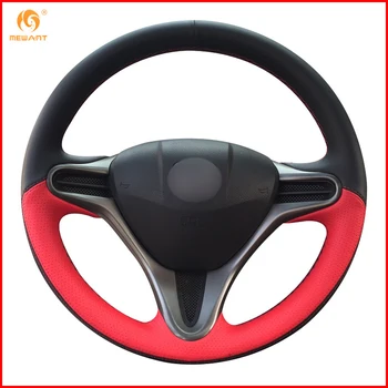 

MEWANT Black Red Leather Car Steering Wheel Cover for Honda Fit 2009-2013 City Jazz / Honda Insight 2010-2014 Accessories Parts