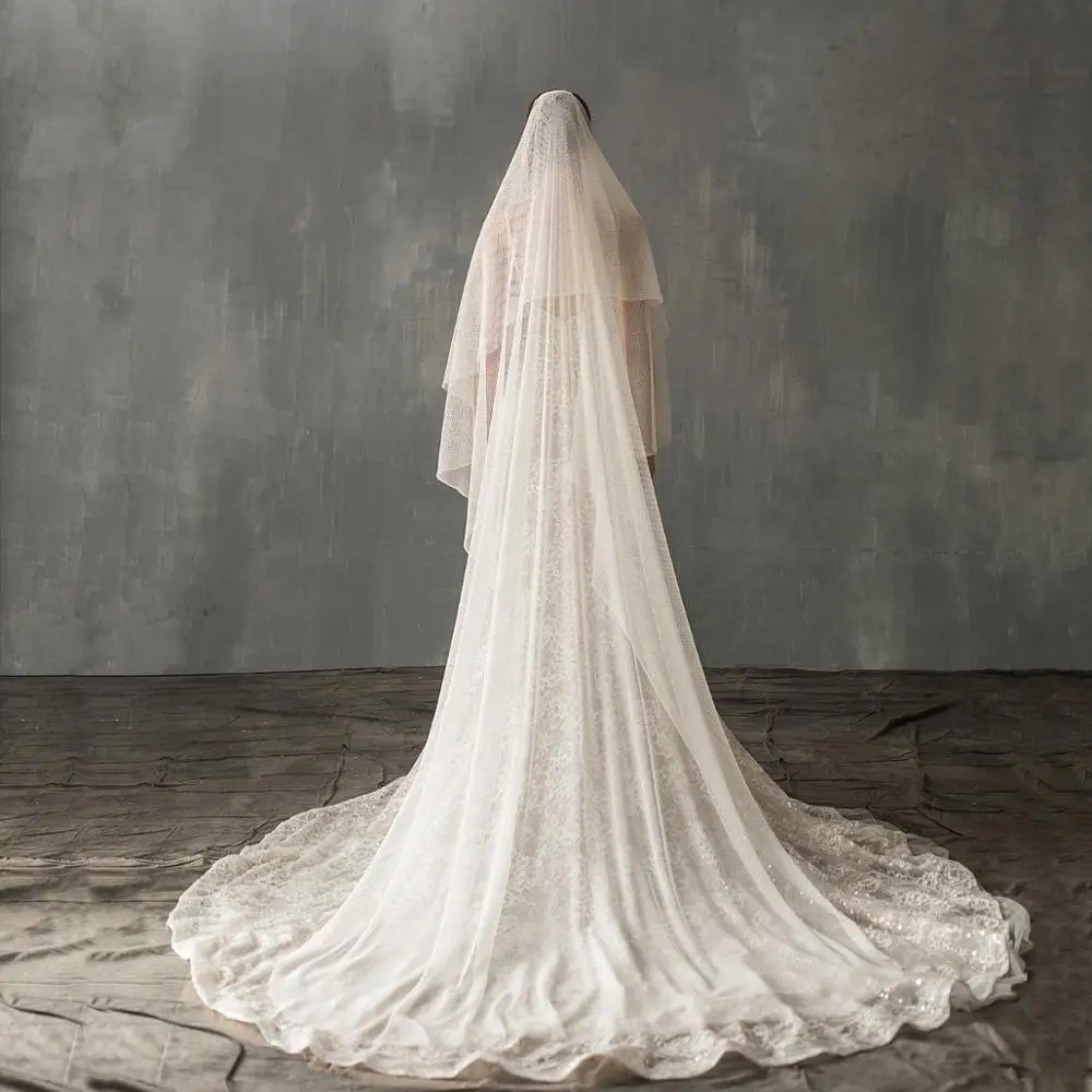 

V640 High plastic fabric two layers fan bachelorette chapel cathedral bridal winter wedding veils scarf for bride