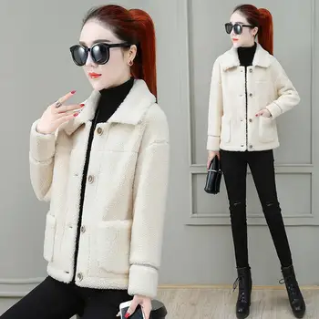 

Elegant Faux Fur Coat Women Autumn Winter Thick Warm Soft Fleece Jacket Pocket Single breasted Outerwear Overcoat Teddy coat