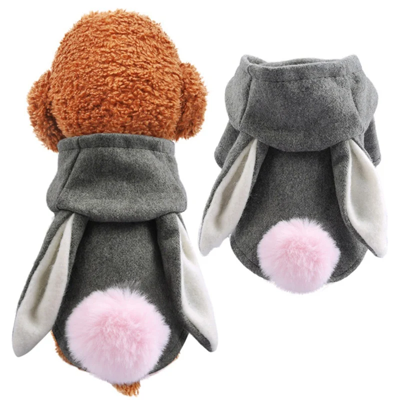 

Dog Hooded Coat Jacket French Bulldog Winter Warm Pet Clothes For Small Dogs Cute Rabbit Ears Shape Puppy Cat Clothing Costume