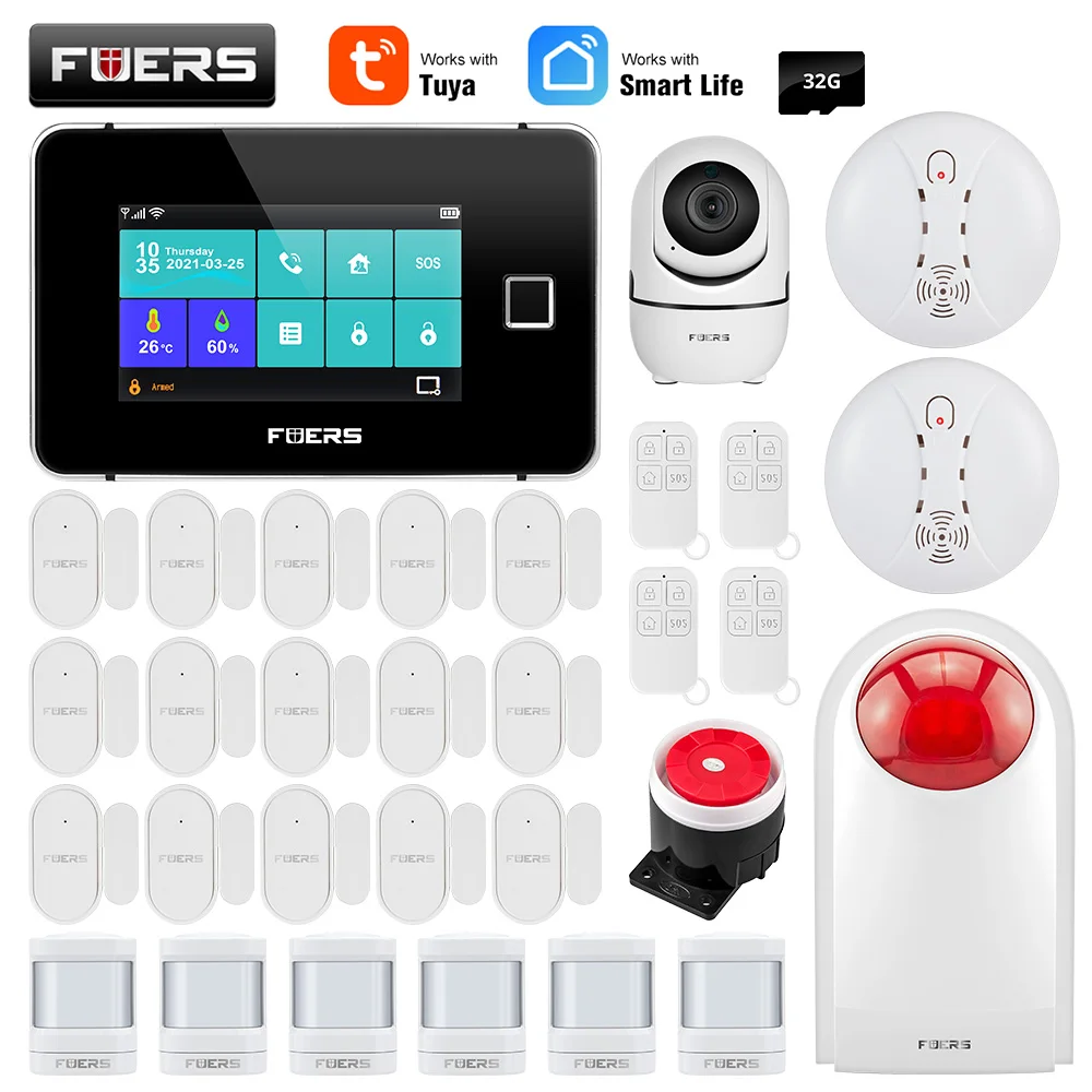 ring keypad motion sensor FUERS Tuya WiFi GSM Smart Home Security Alarm System Kit Wireless 433MHz Control Siren IP Camera IPR Motion Door Window Smoke alarm lamp Alarms & Sensors