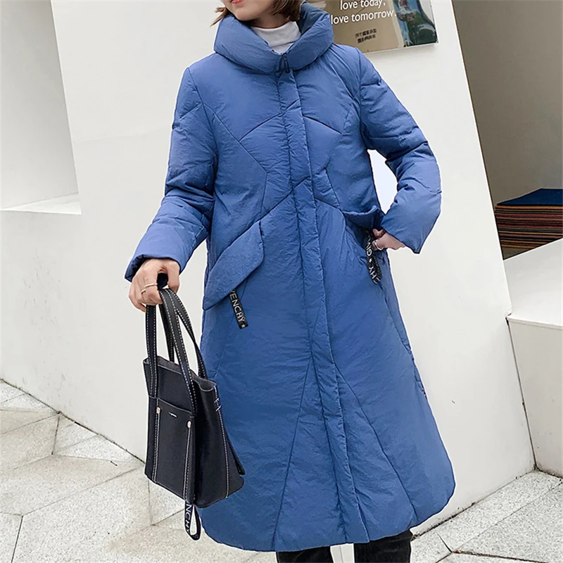 New Korean Winter Down jacket Thick Slim white duck down Coat Long-sleeved stand collar Long Loose Women Outerwear P064