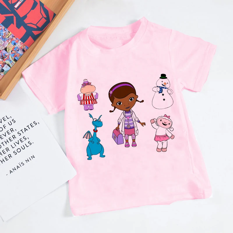 Summer Kids Cute T-shirt Girl Doc McStuffins Clinic Girl Cartoon Print Tops Baby T Shirt New Fashion Toddler Casual Kids Clothes t shirt boy or girl	 Tops & Tees