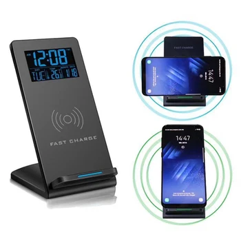 

Desktop Time And Temperature Screen Display Wireless Charging Mobile Phone Holder Fast Charger Stand Wireless Charger Bracket