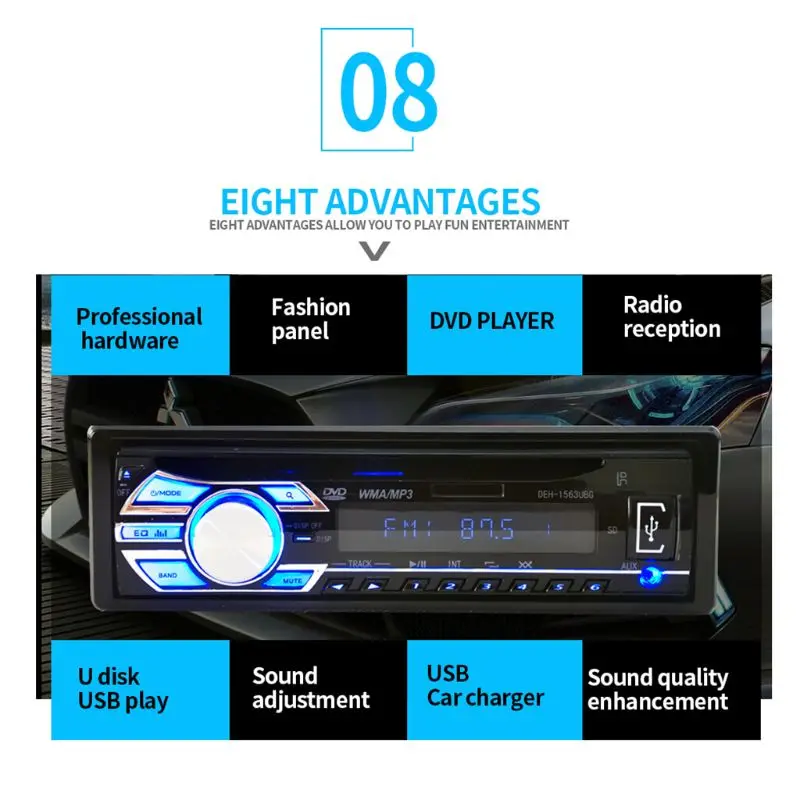 12 В автомобильный стерео FM Радио MP3 аудио плеер Поддержка FM USB SD DVD музыкальный CD плеер Автомобильный плеер