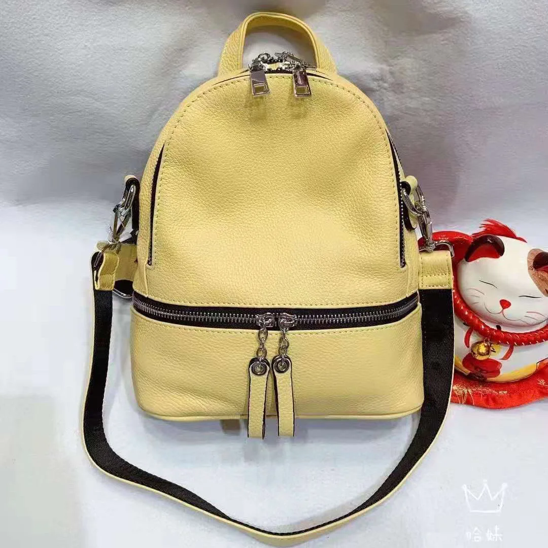 2022 ZENCY Silver Hardware 100% Genuine Cow Leather Lady Women's Backpacks Top Layer Cowhide Summer Backpack Young Girls Bag 