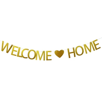

1pc Glitter WELCOME HOME Flags Bunting Flags Banner Hanging Decor Decorative Party Bunting Garland For Wedding Homecoming