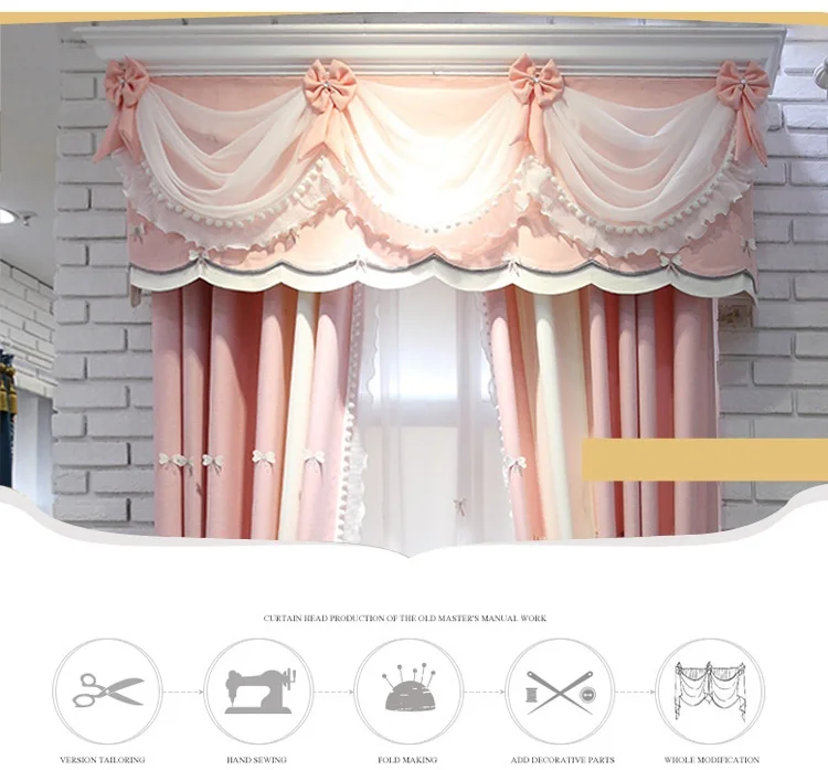 New luxury chenille embroidered curtains finished custom for living room high quality pink blue curtains for bedroom girls room