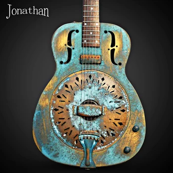 

18 series Jonathan antique green O Style brass Body Electric Resonator Guitar,resophonic guitars
