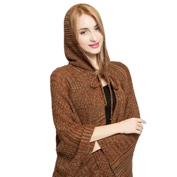 

New Hat Shawl for Fall/Winter Women Cashmere Knitted Split Cloak Shawl Khaki Black Grey Orange blanket scarf Pashmina 140*105CM