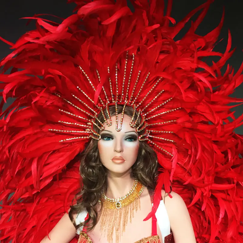 Red Feather Opening Dance Costume Set GOGO Dance outfitTeam Passion Samba Stage Performance Costume