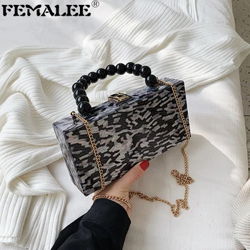 

Fashion Women Geometric Print Tote Bag Female Black Beaded Chains Shoulder Bag For Girls Acrylic Clutch 2020 Crossbody Bag New